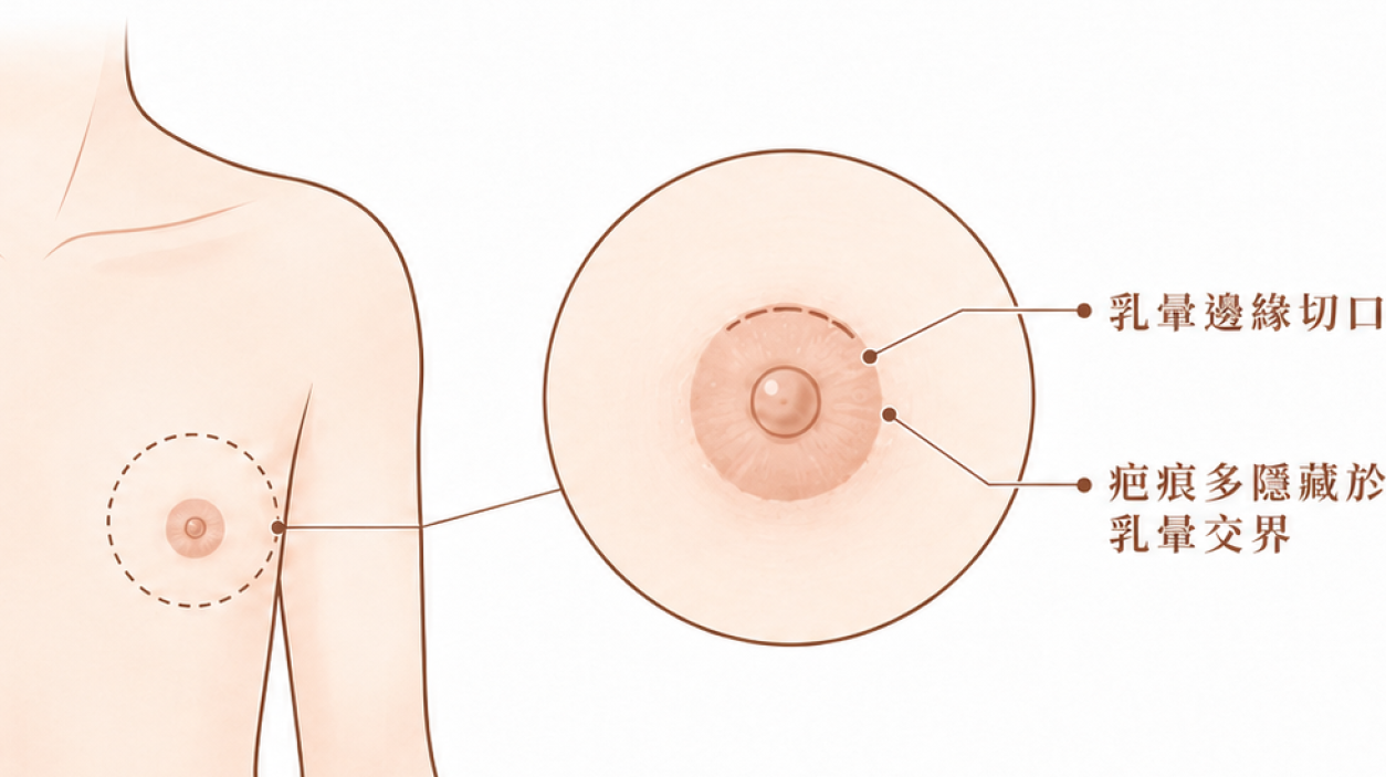 乳房下垂程度與乳頭乳暈位置示意圖