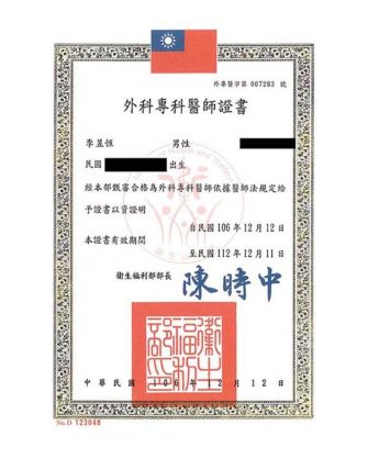 外科專科醫師證書